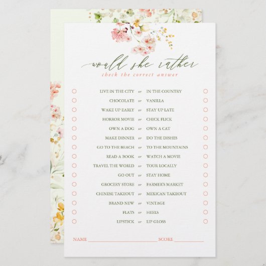 彼女は少し可愛いワイルドフラワーブライダルゲーム (正面/裏面)