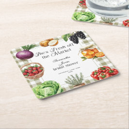 彼女は市場からフレッシュオフのギンガムのウェディングシャワーを満喫中 スクエアペーパーコースター