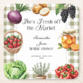 彼女は市場からフレッシュオフのギンガムのウェディングシャワーを満喫中 スクエアペーパーコースター (正面)