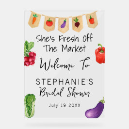 彼女は市場からフレッシュ オフ ザ マーケット ブライダルシャワーの歓迎 アクリルサイン