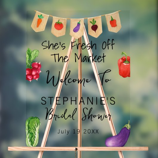 彼女は市場からフレッシュ オフ ザ マーケット ブライダルシャワーの歓迎 アクリルサイン (ニュートラル)