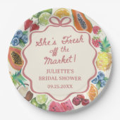 彼女は市場からフレッシュ オフ マーケット フルーツ ブライズ シャワー ペーパープレート (正面)