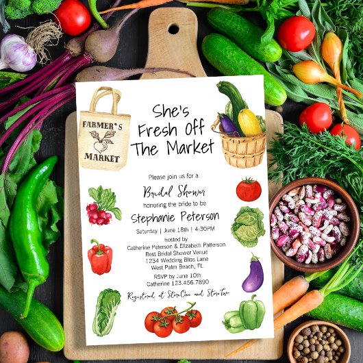 彼女は市場からフレッシュ トートバッグ ブライダルシャワー 招待状