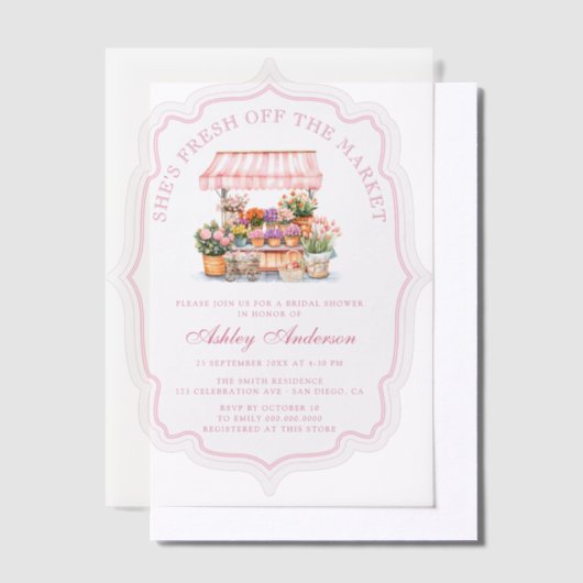 彼女は市場から出たばかりだフローラ ベラム紙招待状 (オフセット)