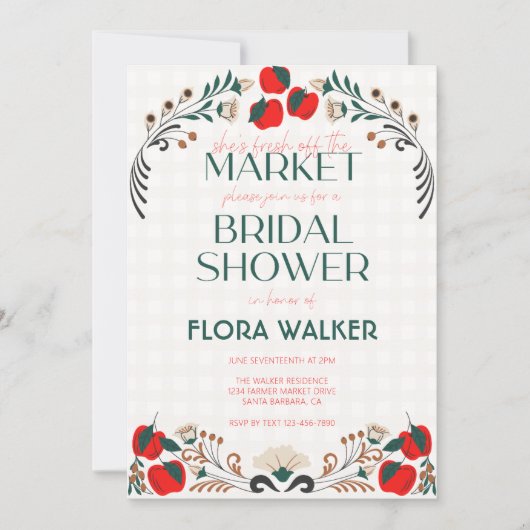 彼女は市場から出たばかりのアップルブライダルシャワー 招待状 (正面)