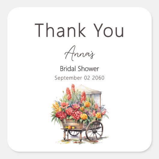 彼女は市場から出たばかりのブライダルシャワーありがとう スクエアシール (正面)