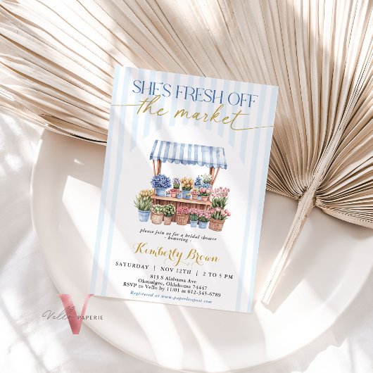 彼女は市場から出たばかりの青いブライダルシャワー 招待状