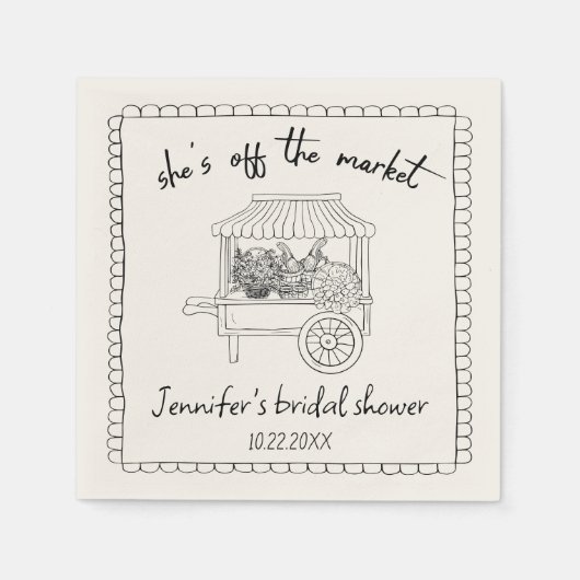 「彼女は市場から出ている」ハンドドローブライダルシャワー スタンダードカクテルナプキン (正面)