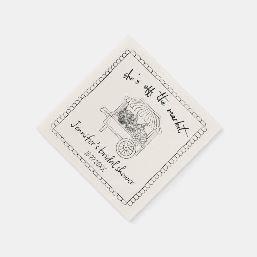 「彼女は市場から出ている」ハンドドローブライダルシャワー スタンダードカクテルナプキン (角)