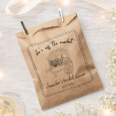 「彼女は市場から出ている」ハンドドローブライダルシャワー フェイバーバッグ (クリップ留めされた状態)