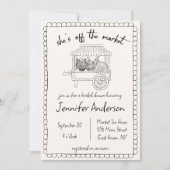 「彼女は市場から出ている」ハンドドローブライダルシャワー 招待状 (正面)