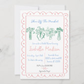 「彼女は市場から出ている」ハンドドローブライダルシャワー 招待状 (正面)