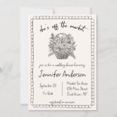 「彼女は市場から出ている」ハンドドローブライダルシャワー 招待状 (正面)