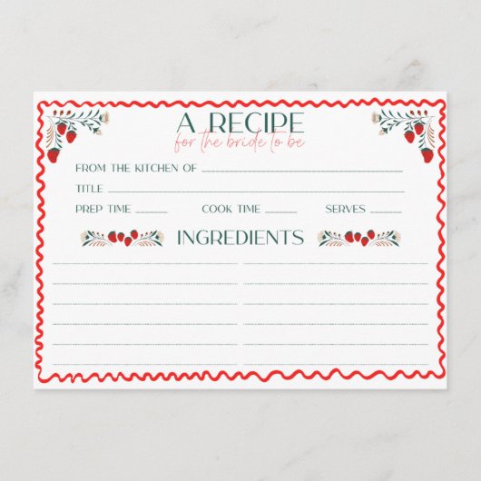 彼女は市場から出て新しいブライダルシャワーレシピ エンクロージャーカード (正面)