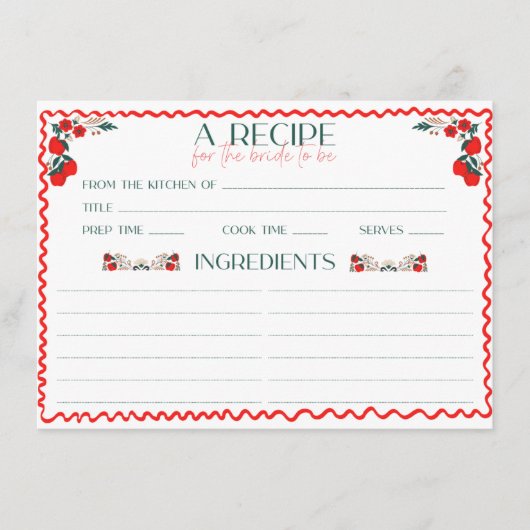 彼女は市場から出て新しいブライダルシャワーレシピ エンクロージャーカード (正面)