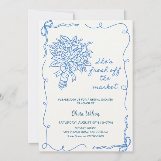 彼女は市場から出て新しいブライダルシャワー-フローラ 招待状 (正面)