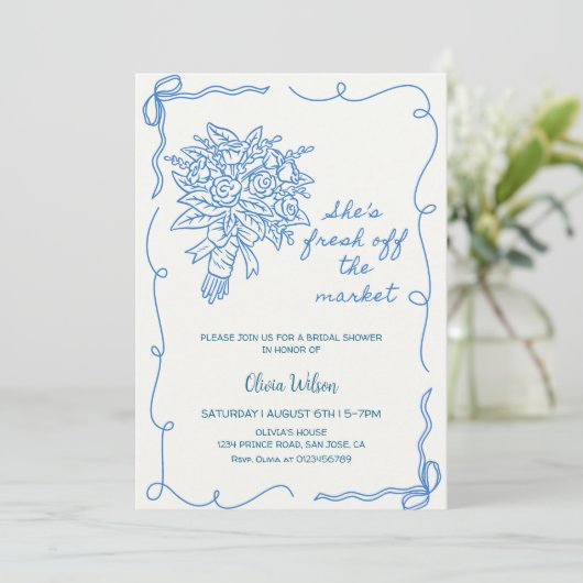 彼女は市場から出て新しいブライダルシャワー-フローラ 招待状 (スタンド正面)