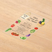 彼女は市場から出て新鮮なトートバッグブライダルシャワー アクリル招待状 (レイダウン)