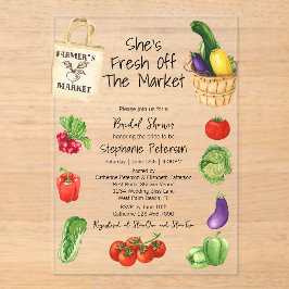 彼女は市場から出て新鮮なトートバッグブライダルシャワー アクリル招待状