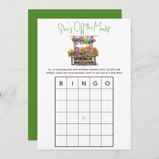 彼女は市場から外れているブライダルシャワービンゴのゲームInvi 招待状 (正面/裏面)