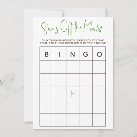 彼女は市場から外れているブライダルシャワービンゴのゲームInvi 招待状 (正面)