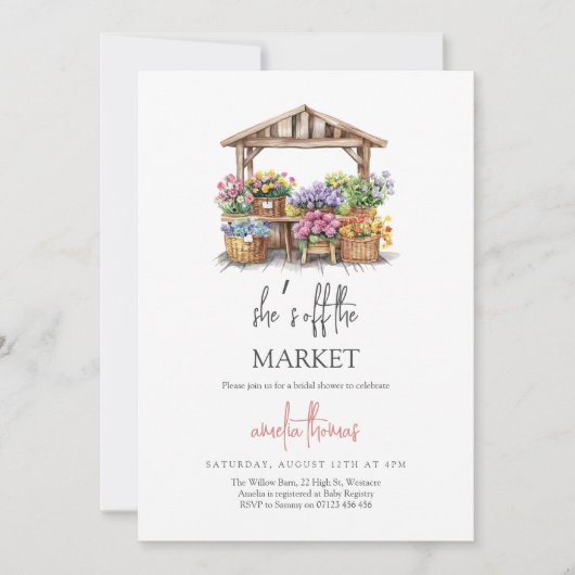 彼女は市場から外れているブライダルシャワー 招待状 (正面)