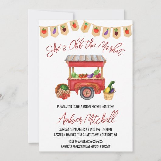 彼女は市場から外れているブライダルシャワー 招待状 (正面)