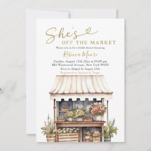彼女は市場から外れているブライダルシャワー 招待状 (正面)