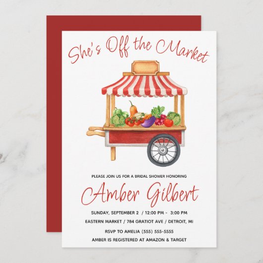 彼女は市場から外れているブライダルシャワー 招待状 (正面/裏面)