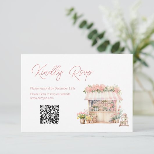 彼女は市場から外れているブライダルシャワーQR Rsvpカード サンキューカード (スタンド正面)