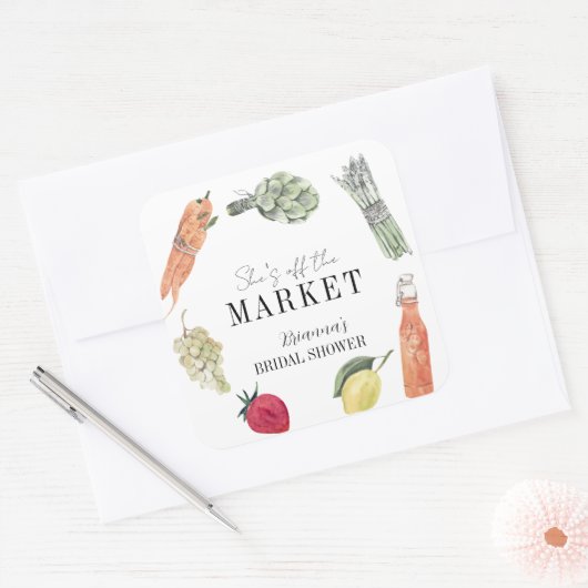 彼女は市場から外れている農家の市場ブライダルシャワー スクエアシール (封筒)