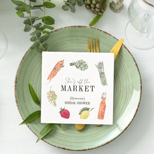 彼女は市場から外れている農家の市場ブライダルシャワー スタンダードカクテルナプキン