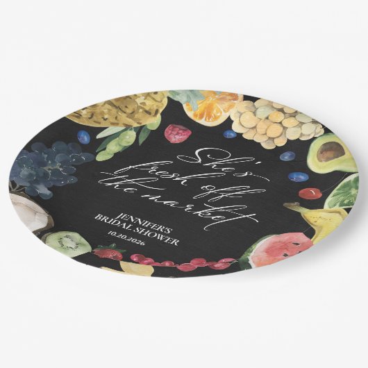 彼女は市場から外れている | 黒板ブライダルシャワー ペーパープレート (アングル)