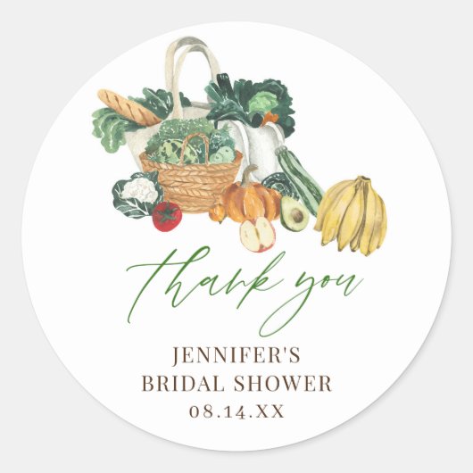 彼女は市場から直接 ブライダルシャワーのお礼 ラウンドシール (正面)