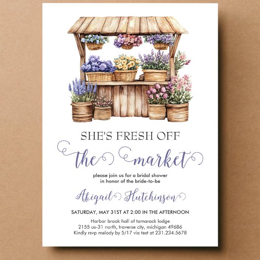 彼女は市場から直接 ブライダルシャワーの招待状 招待状