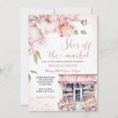 彼女は市場から離れているピンクの花のブライダルシャワー 招待状 (正面)