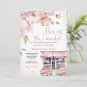 彼女は市場から離れているピンクの花のブライダルシャワー 招待状 (スタンド正面)