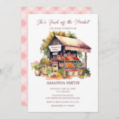 彼女は市場から離れて新鮮な野菜ブライダルシャワー 招待状 (正面/裏面)