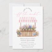 彼女は市場から飛び出したピンクのブライダルシャワー 招待状 (正面)