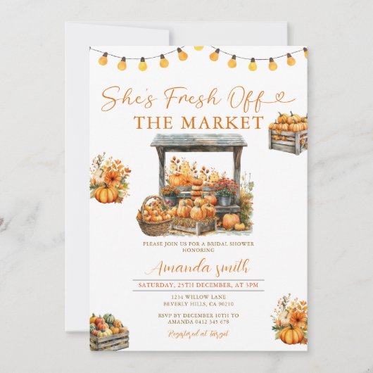 彼女は市場のカボチャのブライダルシャワーから出ている 招待状 (正面)