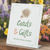 彼女は市場のカードとギフトのサインをオフ 台座サイン