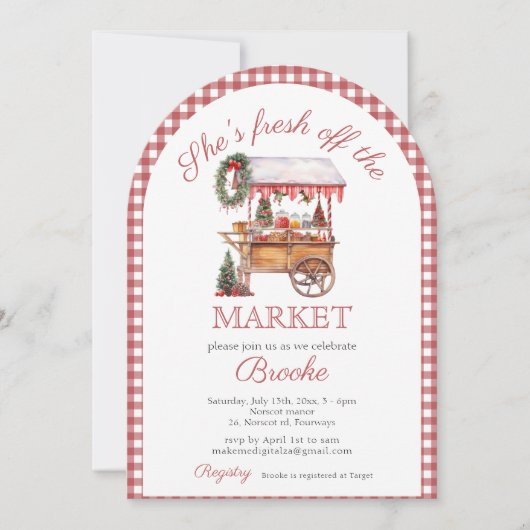 彼女は市場のクリスマスブライダルシャワーを出たばかりだ 招待状 (正面)
