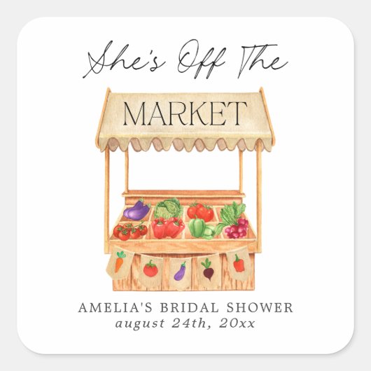 彼女は市場のトートバッグから外れている スクエアシール (正面)