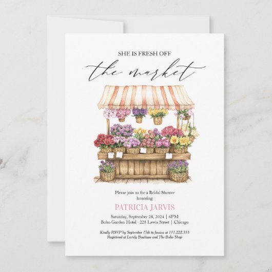 彼女は市場のフラワーショップブライダルシャワーから 招待状 (正面)