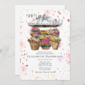 彼女は市場のフローラショップブライダルシャワーから外れている 招待状 (正面/裏面)