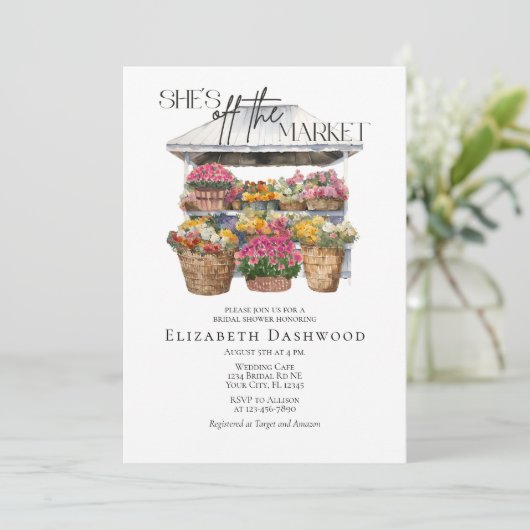 彼女は市場のフローラショップブライダルシャワーから外れている 招待状 (スタンド正面)