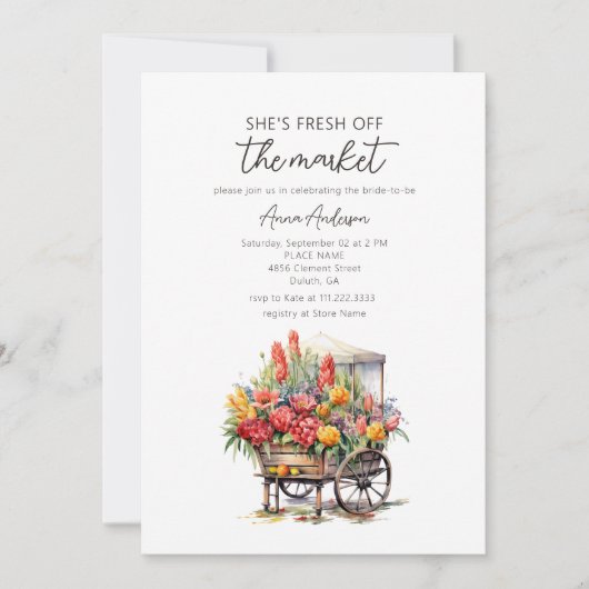 彼女は市場のフローラブライダルシャワーを離れた 招待状 (正面)