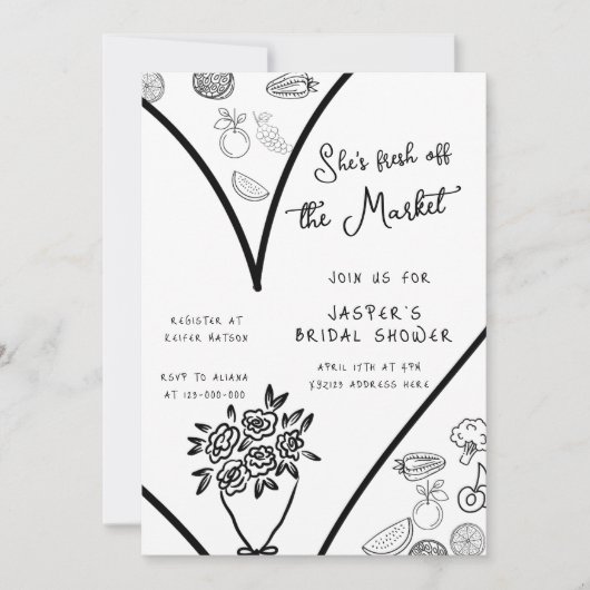 彼女は市場のブライダルシャワーから生まれお洒落た 招待状 (正面)