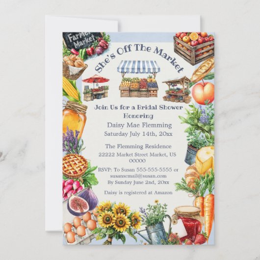 彼女は市場のブライダルシャワーの招待状をオフにしている 招待状 (正面)