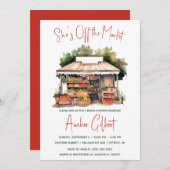 彼女は市場のブライダルシャワーの招待状をオフにしている 招待状 (正面/裏面)